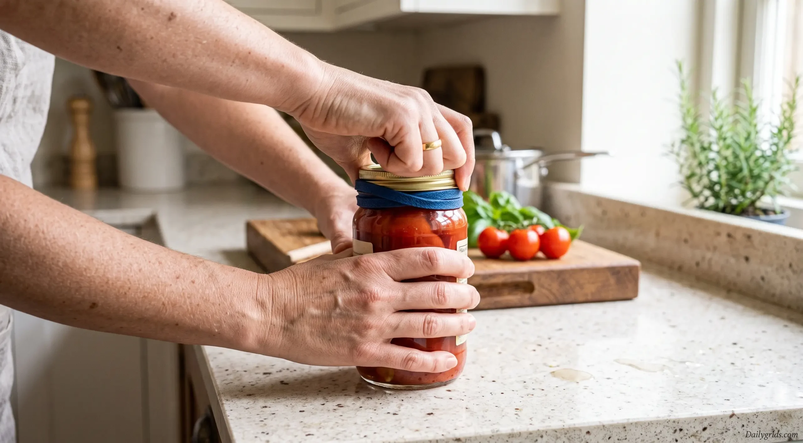 Rubber Band Trick for Opening Jars